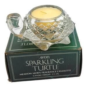 Vintage Avon Sparkling Turtle Meadow Morn Candle Holder 1978 Clear Glass NIB